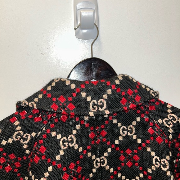 Gucci Black and Red Patterned Pea Coat - Picture 13 of 15
